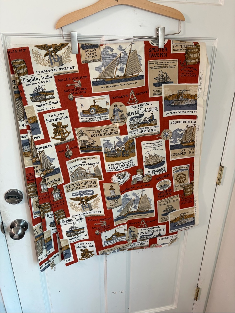 Vintage Waverly “Enterprise” Colonial Maritime Decorator Fabric Remnant 132”x48”